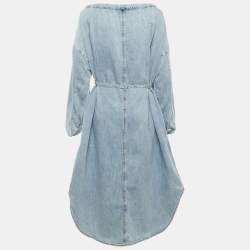 Pre Owned Zimmermann Light Blue Washed Denim Off Shoulder Belted Midi Dress M