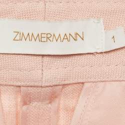 Pre Owned Zimmermann Pink Linen Belted Flared Trousers M