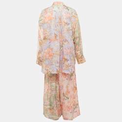 Pre Owned Zimmermann Multicolor Floral Printed Ramie & Linen Shirt & Pants Set L