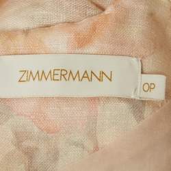 Zimmermann Pink Rose Print Linen Crystal Embellished Midi Dress XS