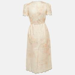 Zimmermann Pink Rose Print Linen Crystal Embellished Midi Dress XS