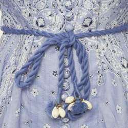 Pre Owned Zimmermann Purple Printed Linen Belted Mini Dress S