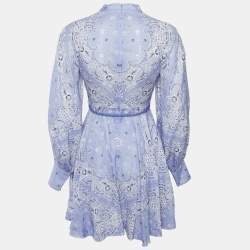 Pre Owned Zimmermann Purple Printed Linen Belted Mini Dress S