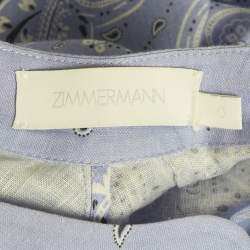 Pre Owned Zimmermann Purple Printed Linen Belted Mini Dress S