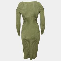 Pre Owned Zimmermann Green Lurex Knit Cold Shoulder Bodycon Dress XS