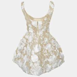 Pre Owned Zimmermann Beige/White Floral Applique Tulle Structured Mini Dress S
