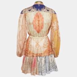 Pre Owned فستان ميني زيمرمان بطبعة متعددة الألوان من قماش القطن بأزرار وأحزمة مقاس صغير - سمول