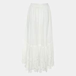 Zimmermann White Ramie Floral Lace Maxi Skirt XS