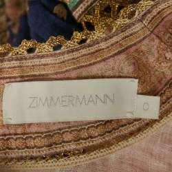 Pre Owned Zimmermann Multicolor Printed Linen Lace Trimmed Mini Dress S