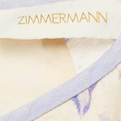 Pre Owned Zimmermann Cream/Purple Floral Print Linen Puff Sleeve Midi Dress L