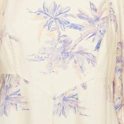 Pre Owned Zimmermann Cream/Purple Floral Print Linen Puff Sleeve Midi Dress L