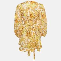 Zimmermann Orange Floral Print Cotton Wrap Mini Dress M