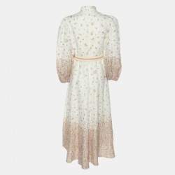 Pre Owned Zimmermann White Floral Printed Linen Carnaby Long Dress S