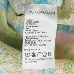 Zimmermann Multicolor Paisley Printed Linen Belted Midi Dress S