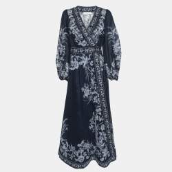Zimmermann Blue Printed Cotton Wrap Dress S