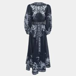 Pre Owned Zimmermann Blue Printed Cotton Wrap Dress S