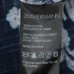 Pre Owned Zimmermann Blue Printed Cotton Wrap Dress S