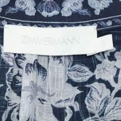 Pre Owned Zimmermann Blue Printed Cotton Wrap Dress S