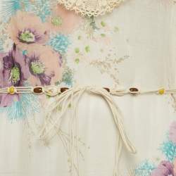 مملوكة مسبقًا Zimmermann Off-White Floral Print Ramie Tiered Midi Dress L