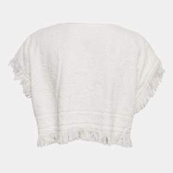 Pre Owned Zimmermann White Palm Tree Terry Cotton Fringed Crop Top M