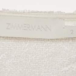Pre Owned Zimmermann White Palm Tree Terry Cotton Fringed Crop Top M