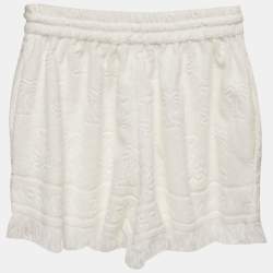 Pre Owned Zimmermann White White Palm Tree Terry Cotton Fringed Shorts M