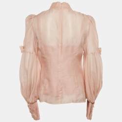 Pre Owned Zimmermann Pink Linen Blend Bow Detail Blouse M