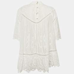 Pre Owned Zimmermann White Cotton Broderie Anglaise A-Line Dress M