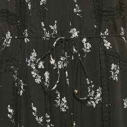 Pre Owned Zimmermann Black Floral Print Silk Lace Trim Jumpsuit M