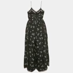 Pre Owned Zimmermann Black Floral Print Silk Lace Trim Jumpsuit M
