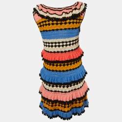 Pre Owned Zimmermann Multicolor Crochet Knit Tiered Dress L