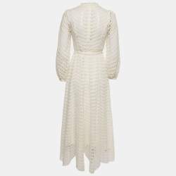 Pre Owned Zimmermann White Broderie Anglaise Cotton Belted Maxi Dress M