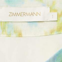 Pre Owned Zimmerman Green Ikat Print Silk Blend High Tied Top & Skirt Set M