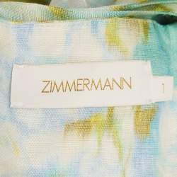 Pre Owned Zimmerman Green Ikat Print Silk Blend High Tied Top & Skirt Set M