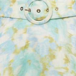 Pre Owned Zimmerman Green Ikat Print Silk Blend High Tied Top & Skirt Set M