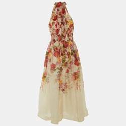Pre Owned Zimmermann Cream Linen & Silk Wonderland Halter Midi Dress S