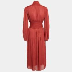 Pre Owned Zimmermann Brown Swiss Dots Plisse Espionage Midi Dress M