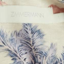 Pre Owned Zimmermann Pink Palm Tree Print Linen Halter Neck Maxi Dress M