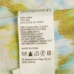 Pre Owned Zimmermann Green Abstract Print Linen Blend High-Tide Crop Top M