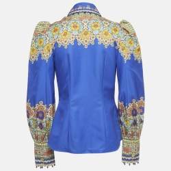 Pre Owned Zimmermann Blue Floral Print Cotton Embellished Shirt M