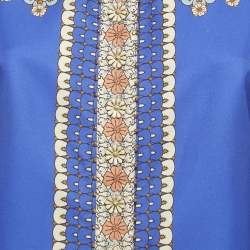 Pre Owned Zimmermann Blue Floral Print Cotton Embellished Shirt M