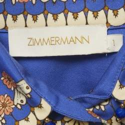 Pre Owned Zimmermann Blue Floral Print Cotton Embellished Shirt M