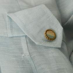 مملوكة مسبقًا Zimmermann Blue Printed Silk and Linen Button Front Belted Mini Dress S