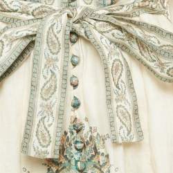 Pre Owned Zimmermann White Printed Linen Belted Mini Dress M