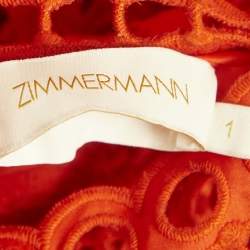 Pre Owned Zimmermann Orange Broderie Anglaise Silk Brightside Palm Gown M