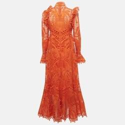 Pre Owned Zimmermann Orange Broderie Anglaise Silk Brightside Palm Gown M