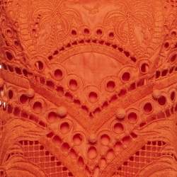 Pre Owned Zimmermann Orange Broderie Anglaise Silk Brightside Palm Gown M
