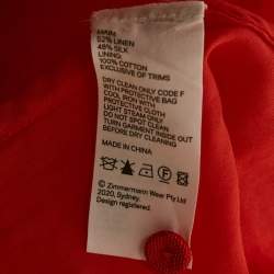 Pre Owned فسـتان زيمرمان أحمر من الكتان والحرير بفتحة عنق عميقة مزين بأكاليل قصيرة مقاس وسط (ميديوم)