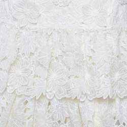 Pre Owned Zimmermann White Floral Applique Linen Tiered Mini Skirt S