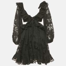 Pre Owned Zimmermann Black Broderie Anglaise Cut-Out Tie-Up Detail Mini Dress S